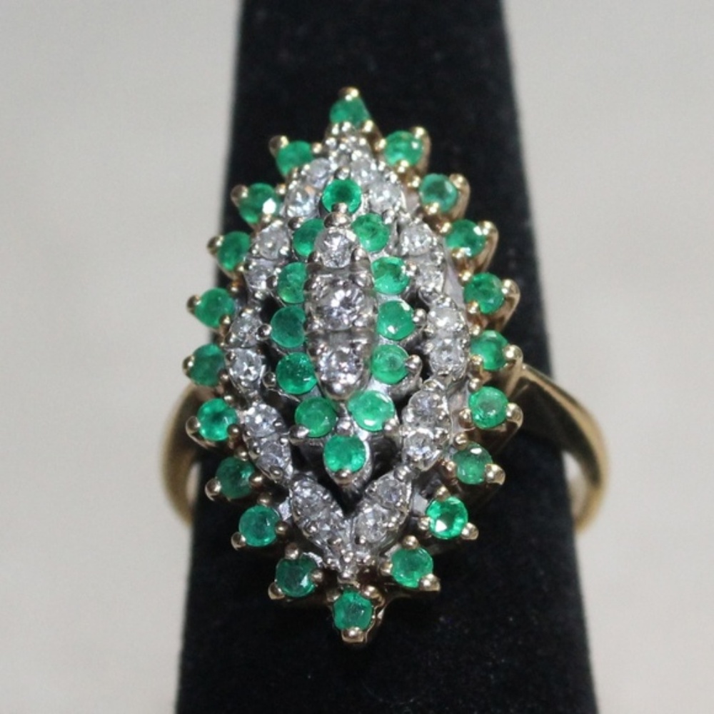 COPY - 14K Yellow Gold Diamond & Emerald Cluster Ring